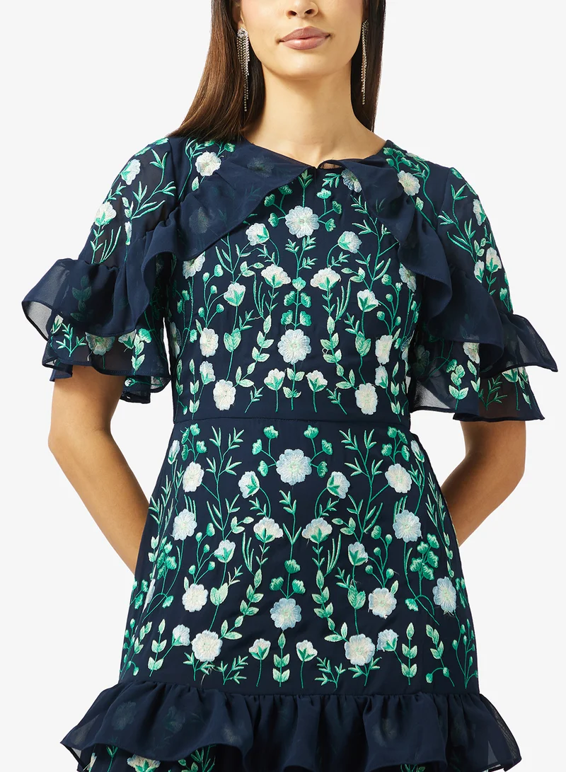 Frock And Frill  Sequin Ruffle Detailed Short Sleeve Maxi Dress for Women | Best Price UAE